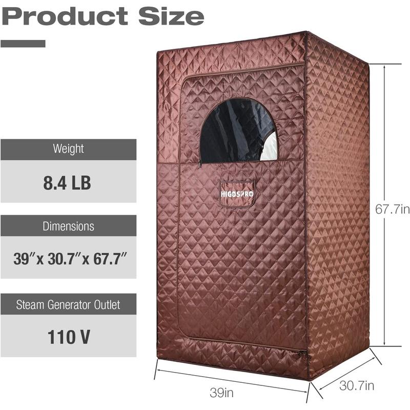 Portable Full Size Steam Sauna, Lightweight Steam Saunas for Home Spa, FCC Certified 2.6L & 1000W Steam Generator, 90 Minute Timer, Indoor Steam Sauna Tent with Remote Control, Brown