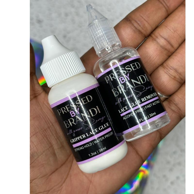 Pressed by Brandi Lace Glue and Remover Bundle, (WHITE)Includes 2 Items, 1.3 oz. Glue, 1oz. Remover, Best Kit for Easy Lace Wig Application and Removal. Waterproof