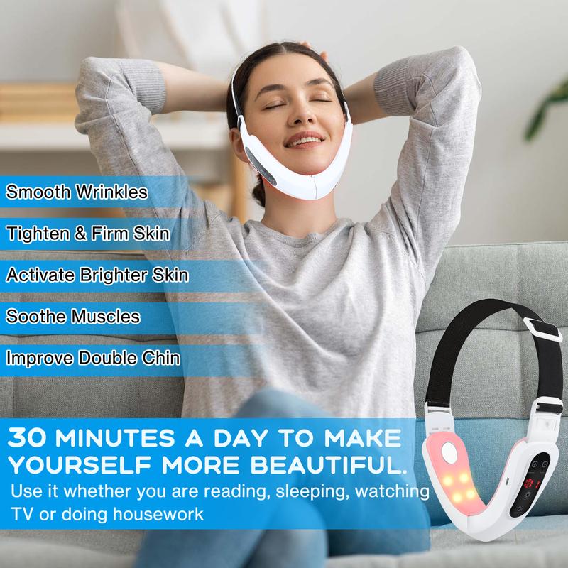 Electric Double Chin Device and V-Face Machine with 8 Modes and 15 Gear Adjustable Intensities - Intelligent Double Chin Machine for V-face