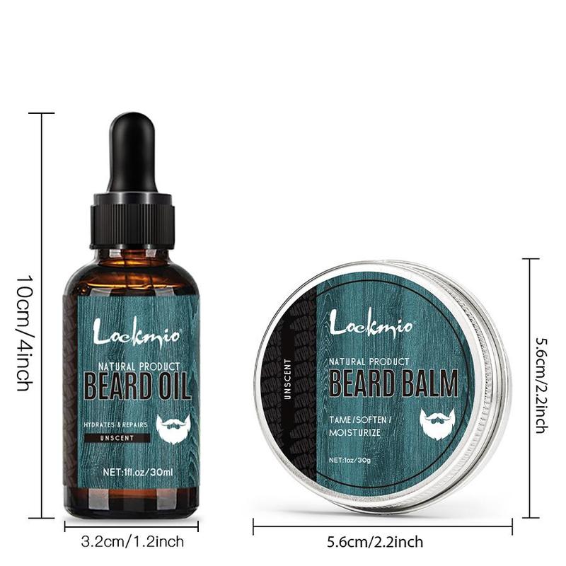 Beard Care Kit (5 Counts set), 30ml Beard Oil & 30g Beard Cream & 1 Beard Comb & 1 Beard Brush & 1 Scissors, Moisturizing Beard, Strengthen and Toughen Fibrous Roots, Beard Care Product for Men