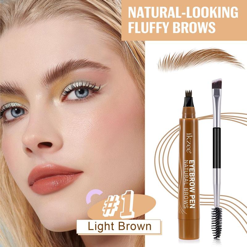 4 Fork Tip Eyebrow Pencil, 1 Count Long Lasting Eyebrow Pen with 1 Count Brush, Double-ended Eyebrow Brush, Eye Makeup Tool for Women & Girls, Christmas Gift