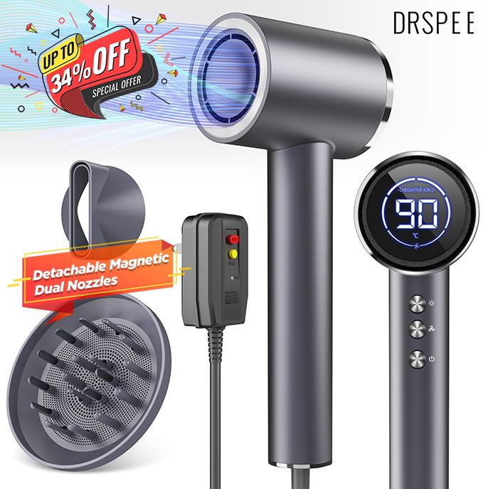 BESTOPE PRO High-speed hair dryer Blow Dryer with Diffuser, 110,000RPM High-speed Blow Dryer for Fast Dry, Negative lonic Hair Dryer, Magnetic Nozzle&LED Display,Portable Hair Dryer for Travel Home Salon  B Smooth