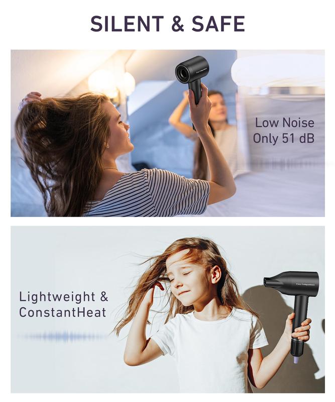 Hair dryer -150000RPM brushless motor negative ion hair Highspeed dryer, used for fast drying, low noise thermal control hair dryer, with diffuser and nozzle, silent hair dryer blowdryer