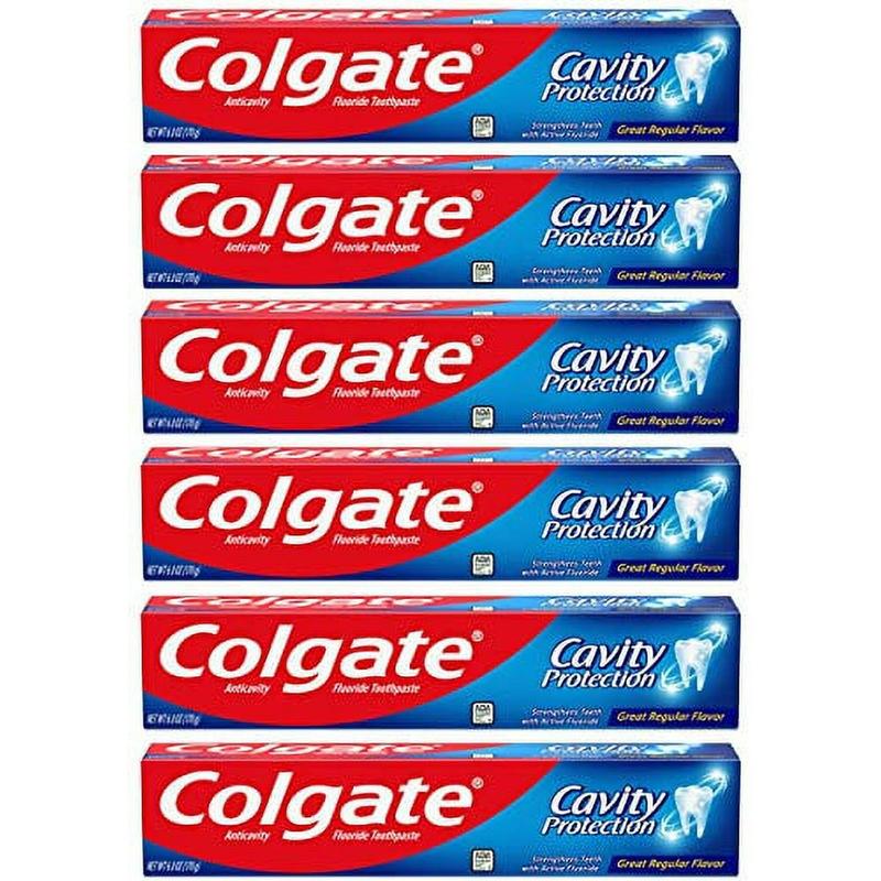 Colgate Toothpaste with Cavity Protection Active Fluoride,  Fluoride Minty Great Regular Flavor, 2.5 Ounce (Pack Of 6) Oral Daily