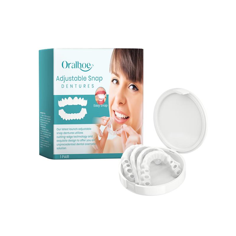 White Denture Veneer Set - Soft, BPA-Free, Adjustable Upper and Lower Denture Accessories for Men and Women - Easy to Clean, Comfortable, and Natural-Looking Smile adjustable buckle