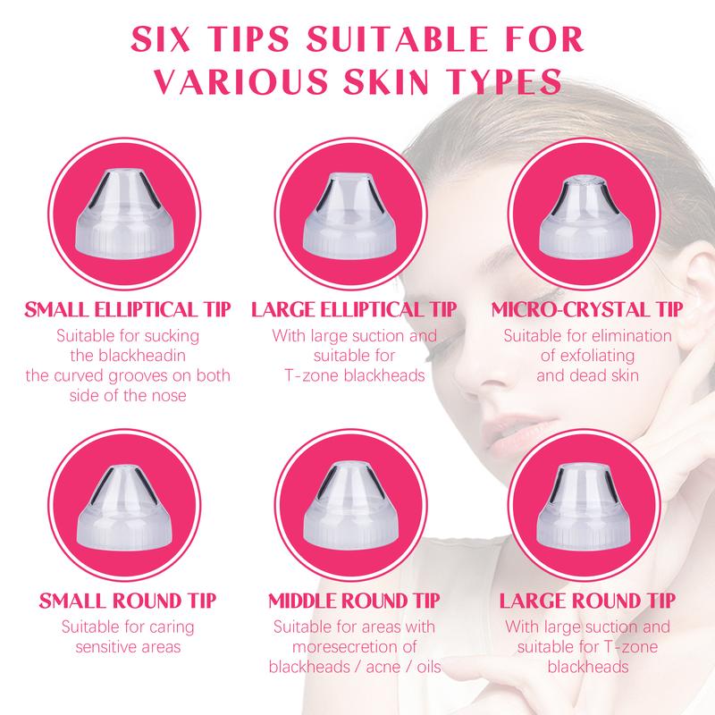 Vacuum Blackhead Remover with 6 Suction Heads, WIFI Visible Facial Pore Cleanser with HD Camera  USB Rechargeable Electric Black head Suction Tool Black to School