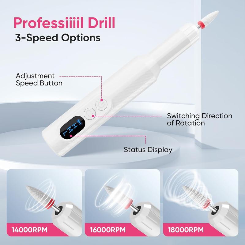 Portable Electric Nail Drill, 1 Box Electrical Professional Nail File Kit with 6 Nail Drill Bits, Manicure Pedicure Polishing Shape Tools